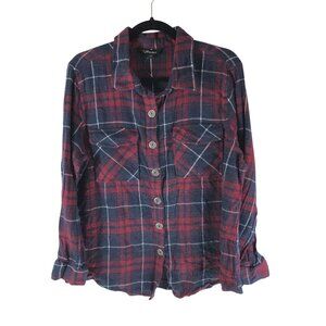 1 BlissLane Womens Red & Blue Plaid Button-Up Flannel Shirt L